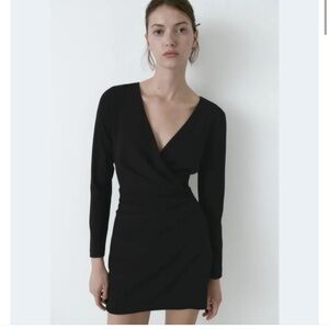 ZARA Black Mini Wrap Draped Dress